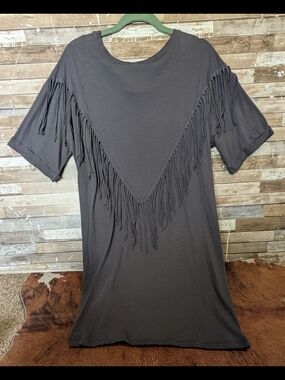 Grace & Emma Back V Shaped Fringe Front Knotted Dark Gray